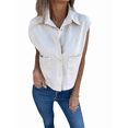thumbnail image 3 of Camisa de y Algodón para Mujer, Blusa Holgada de Verano con Cuello en V y Corta, Informal, Color Albaricoque XL, 3 of 9