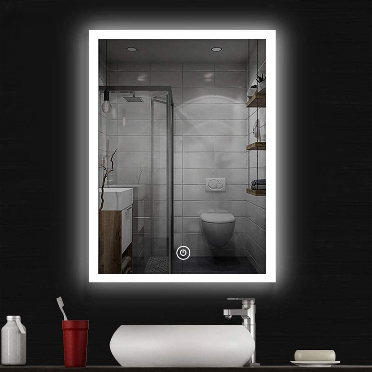 DAMAIE Wall Mounted Bathroom Mirror, LED Lighted Makeup Vanity Mirror Touch Sensor 3-Color ...