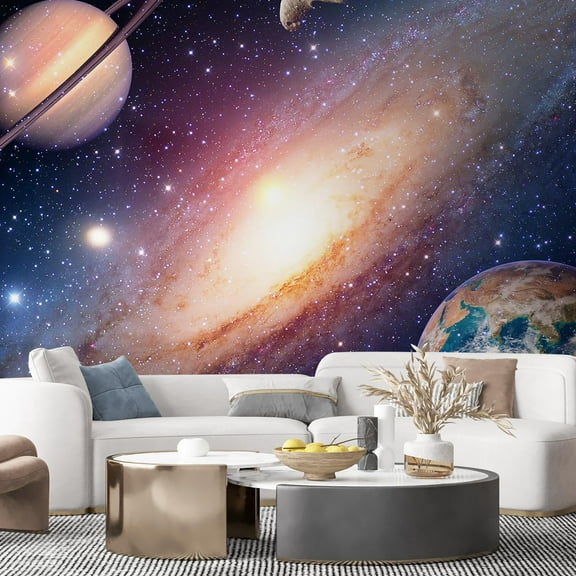 Idea4wall 5pcs Interstellar Cloud Star Galaxy Stick Wallpaper Removable Wall Murals Large Wall Stickers for Home Decoration, 108"x120"