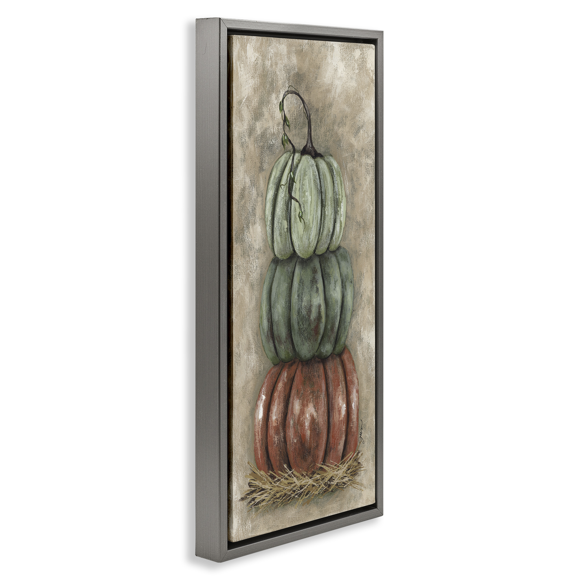 Stupell Industries Stacked Rustic Pumpkins Botanical & Floral Painting Gray Floater Framed Art Print Wall Art, 15 x 31