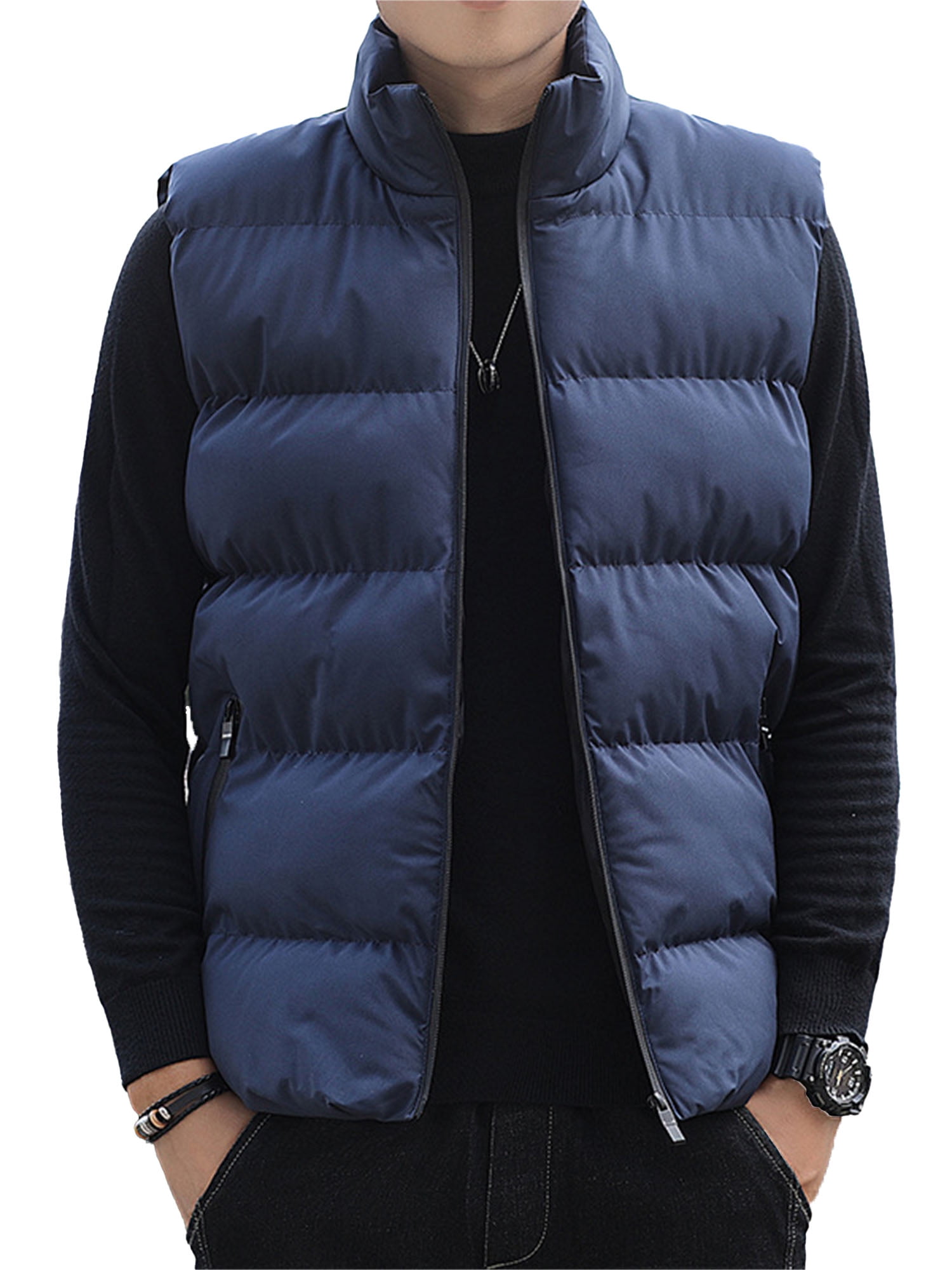 Mens Gilets Quilted Body Warmer Hooded Sleeveless Jacket Outdoor Waistcoats with Pockets 