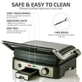 thumbnail image 4 of Ovente 6-Slice Multi-Purpose Electric Panini Grill with 3 Heat Settings, 1500-Watts, Non-Stick Coated Plates, 180° Hinge, Cool-Touch Handle, Drip Tray, Grill Brush, Nickel Brushed (GP1861BR), 4 of 6