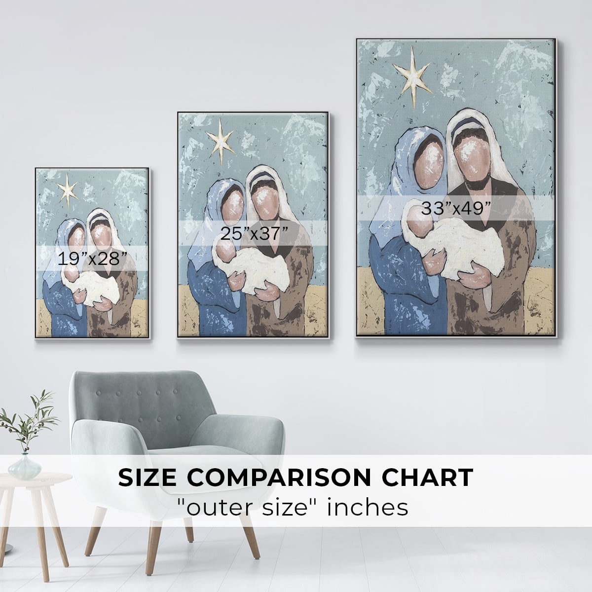 A Silent Night I - Framed Gallery Wrapped Holiday Canvas - 27 x 41 - White Frame