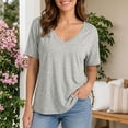 thumbnail image 6 of HuangHuanChen Women's Short Sleeve T Shirt V Neck Oversized Tshirt for Women Casual Loose Fit Basic Tee Solid Color Tshirt Shirt Grey S, 6 of 6