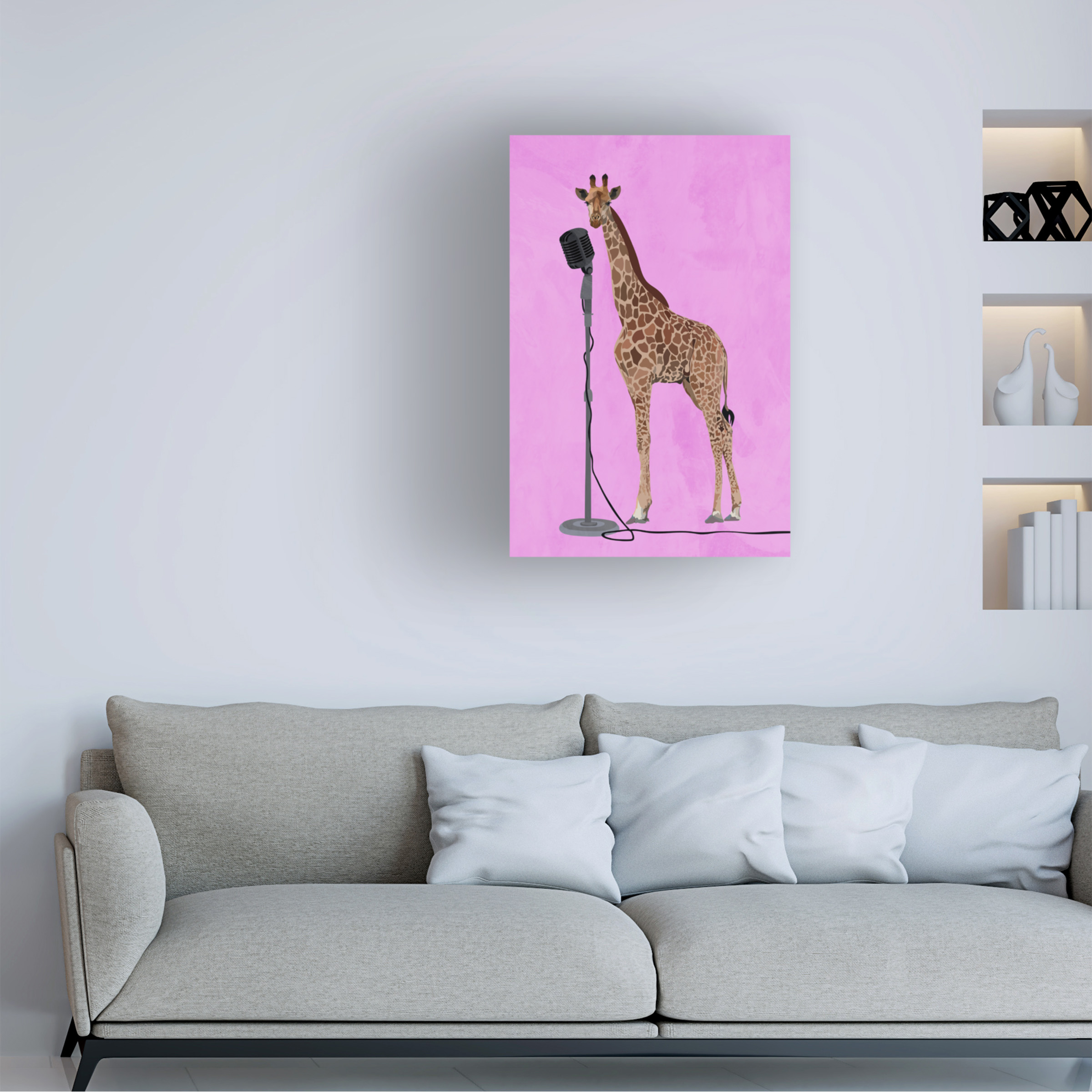 Sarah Manovski 'Giraffe Microphone Pink 01' Canvas Art