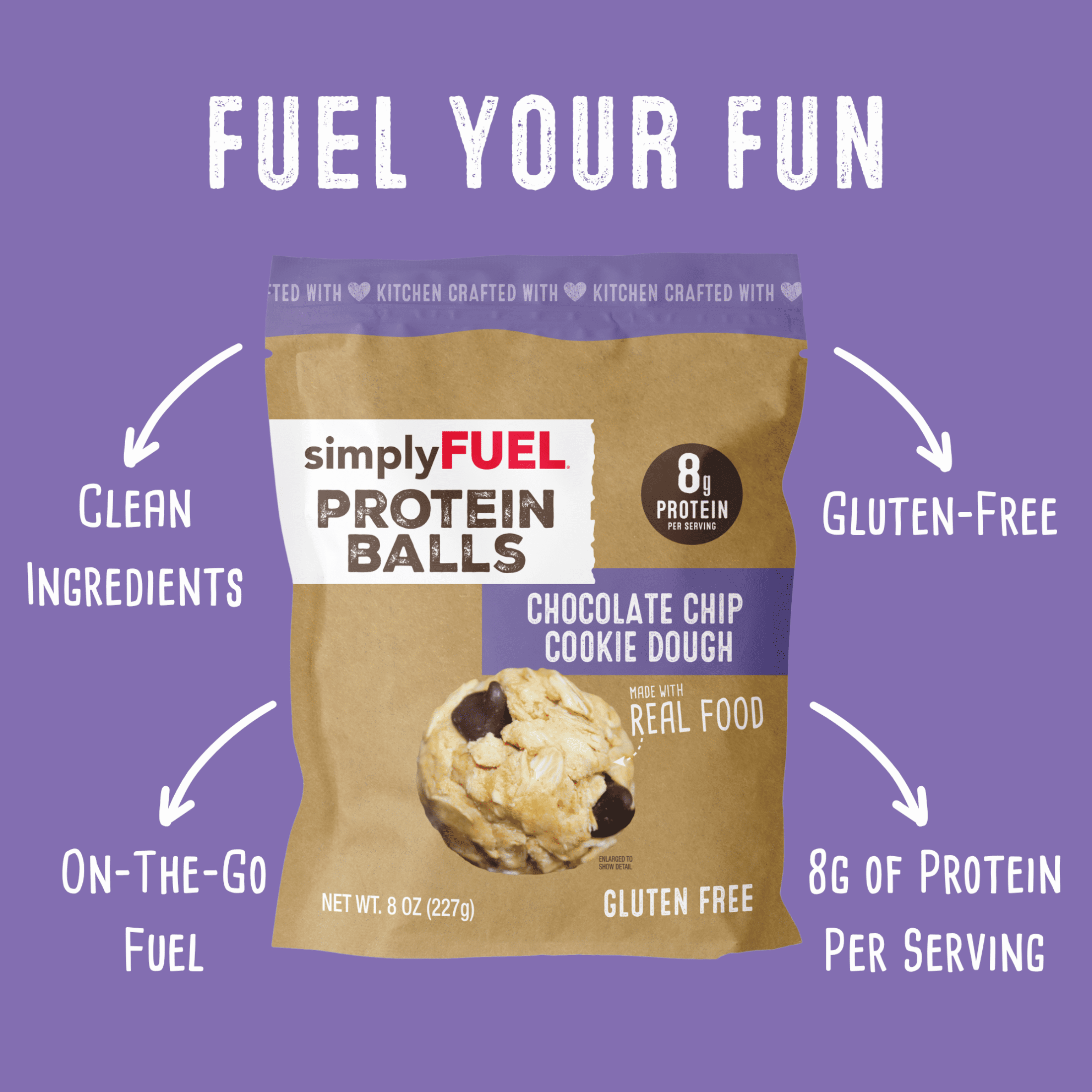 (6 pack) simplyFUEL Protein Balls, Chocolate Chip Cookie Dough, 8 oz