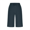 thumbnail image 4 of Bloomae Women's Plus Size Capri Culottes Pants Drawstring Elastic High Waisted Wide Leg Palazzo Trousers with Pockets for Summer Casual Wear Dark Blue XXXL, 4 of 7