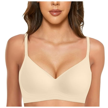 Zshosam Women Seamless Underwear Small Chest Gathered Summer Thin Style No Steel Ring 3D Soft Support Sports Bra(Beige L)