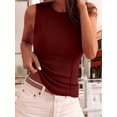 thumbnail image 4 of Women'S Solid Ribbed Crew Neck Slimming Sleeveless Crop Tank Top Basic Daily Layering Vest Wine Red XXL, 4 of 9