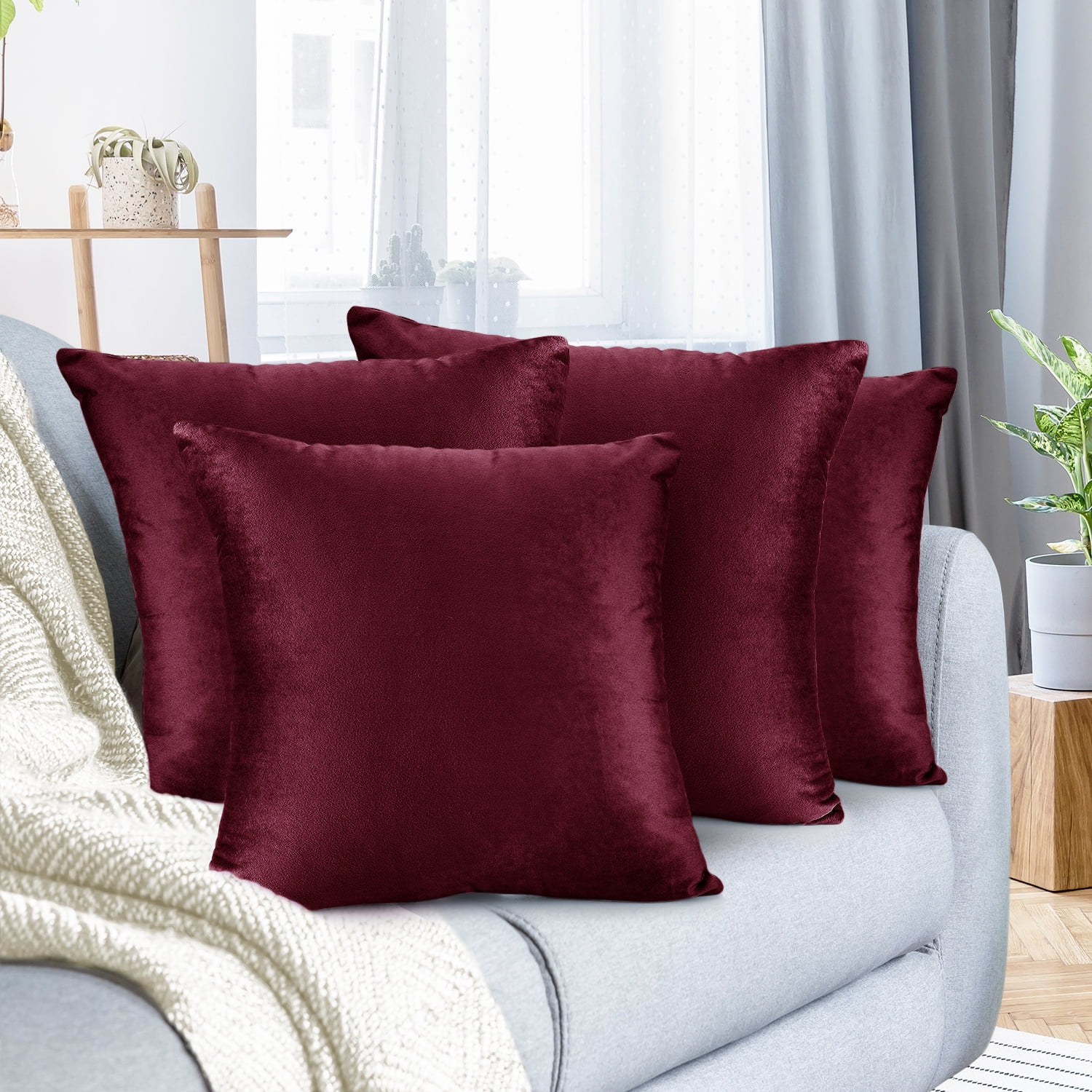 Pack of 4 Velvet Throw Pillow Covers Decorative Soft Square Cushion