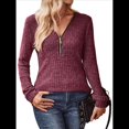 thumbnail image 1 of Suéter Holgado de Punto Acanalado con Cuello de Media Cremallera para Mujer, Blusas Casuales de Larga de Color Liso, Blusas Cómodas y Cálidas Vino Tinto M, 1 of 10