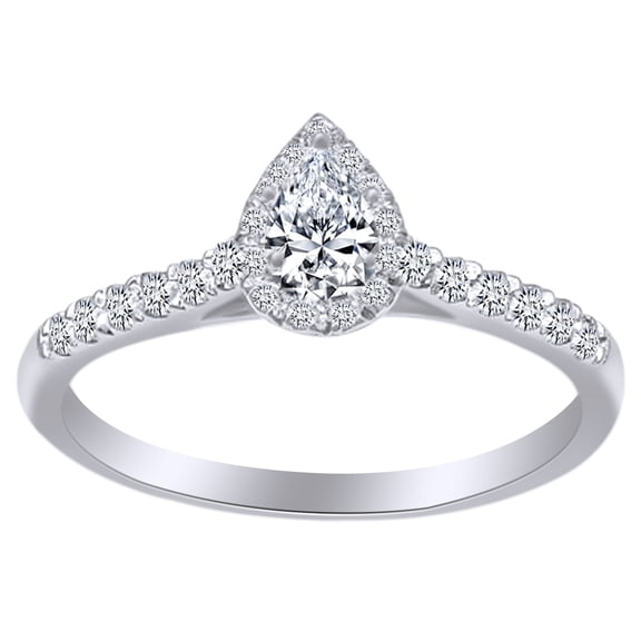 AFFY (0.5 Cttw) White Natural Diamond Pear Shaped Cluster Engagement Ring In 14K Solid White Gold