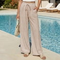 thumbnail image 2 of VEKDONE Womens Drawstring Wide Leg Pants Casual Elastic High Waist Striped Palazzo Trouser Loose Fit Lightweight Beach Lounge Pants with Pockets Brown XXL, 2 of 9