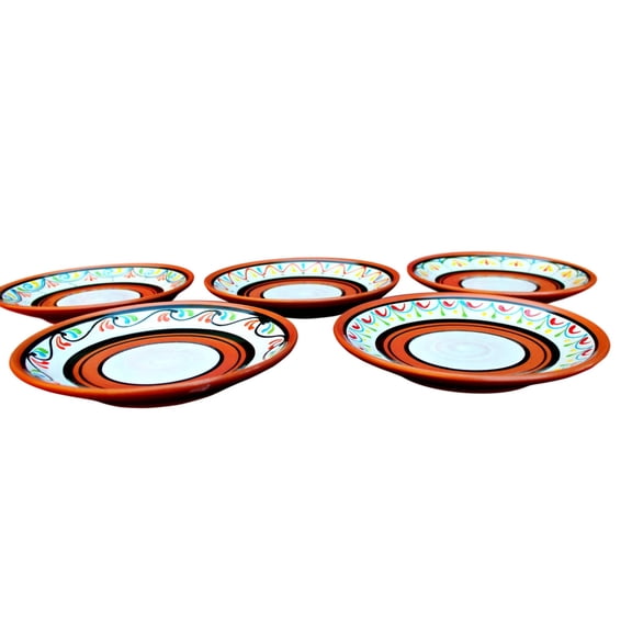 Terracotta White Salad Plates, Set of 5 - Hand Painted From Spain