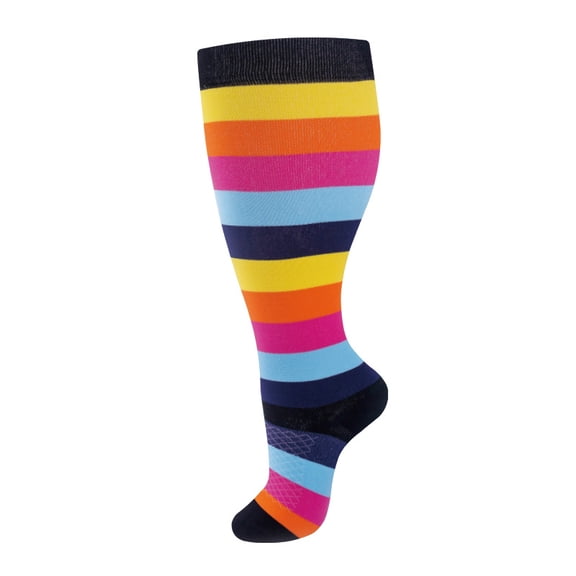 Nvzi 2 pairs of wide calf compression socks -2XL, featuring a colorful striped ultra wide calf design and cyclic support breathable running compression socks, suitable for 165-200LBS, style E