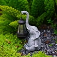 thumbnail image 2 of Ruiboury Charming Elephant Statue With Solar Lantern For Garden Decor Decorative Garden White 1Set, 2 of 6