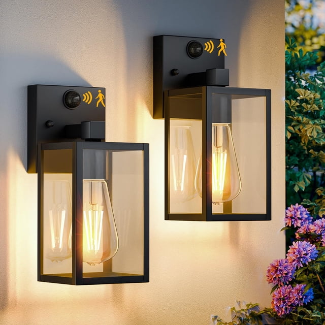Luz exterior con sensor de movimiento FNYUSLET, 2 unidades, negra, impermeable