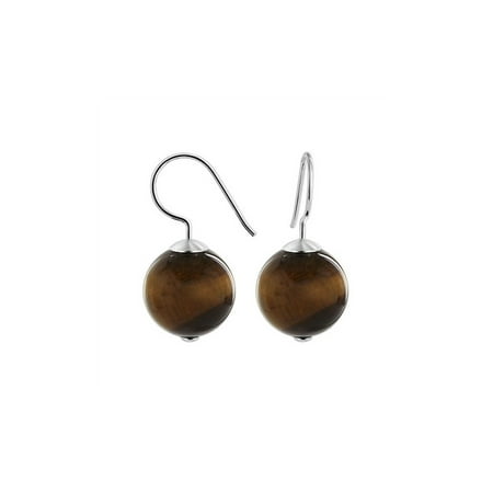 Jewel Drop - Gem Avenue 925 Sterling Silver 14mm French Wire Drop Earrings Round Grade A Tiger Eye