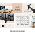 thumbnail image 3 of Bras de Support Double en Aluminium de Qualité Supérieure pour Moniteur, Prend en Charge ” et Lb par Écran, Compatible VESA, Pince de Bureau Réglable et Base à Oeillets, Plaque à Dégagement Rapide, 3 of 7