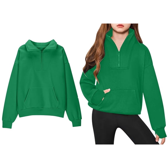 Sweatshirt Girls Long Sleeve Kids Green Sweatshirt Crew Neck Cute Pullover Relaxed Fit Tops Winter Clothes Little Girl Clothes 9-10 Years Boys Girls Fashion