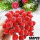 thumbnail image 2 of 100/20 piezas de bayas de acebo artificiales escarchadas, mini bayas de Navidad falsas, ramo de estambres para guirnalda de bricolaje, decoración de fiesta de Navidad, 2 of 5