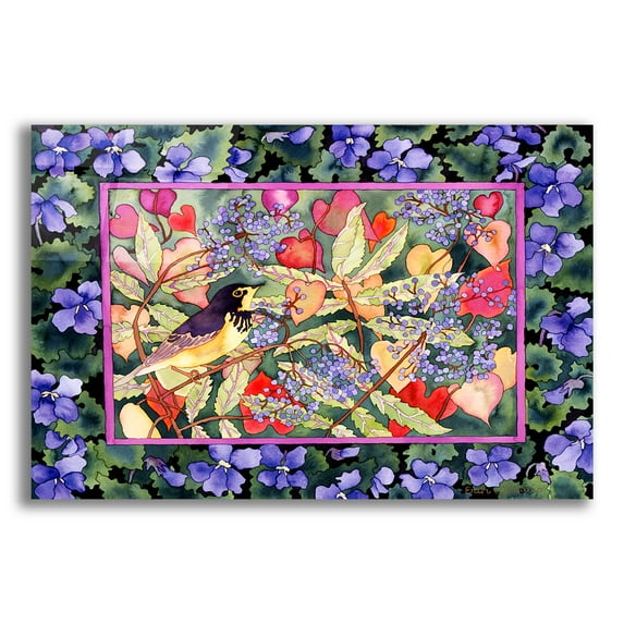 Epic Art 'Bird with Elderberries' by Carissa Luminess, Acrylic Glass Wall Art, 16"x12"