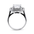 thumbnail image 2 of Cushion Cut Diamond Engagement Ring, Double Halo Diamond Ring, Dual Row Pave Set Shank Diamond Ring, Solitaire With Accents Diamond Wedding Ring, 14K White Gold Plated, 2.6 Ct Simulated Diamond, 2 of 3