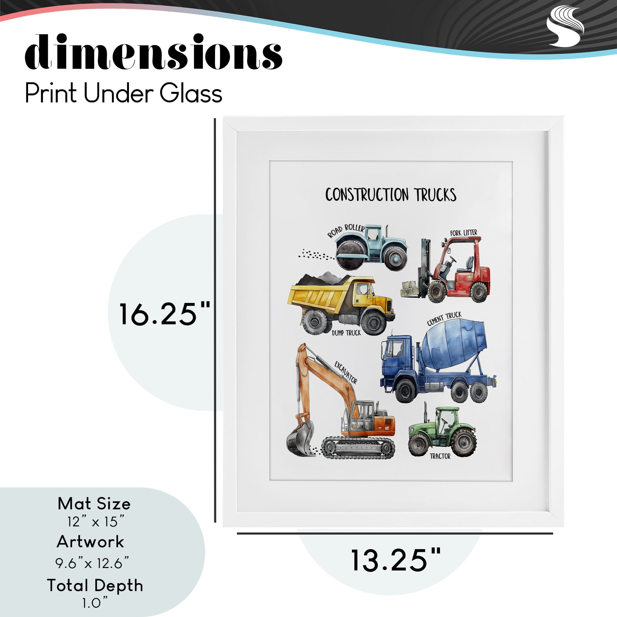 Construction Trucks Machinery White Framed Print Under Glass, design by Christine Simpson Art