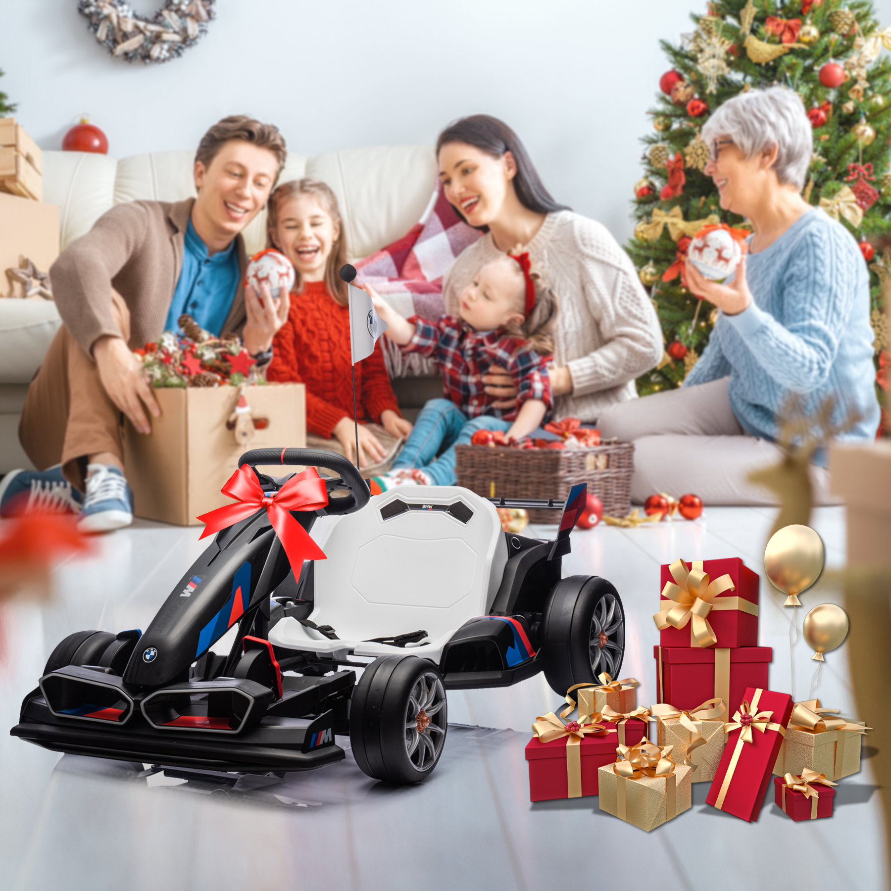 NEECHIPRO 36V Licensed BMW Electric Go Kart , 400W Powerful Motor Racing with Drift Race Pedal,for Kids Age 6+, 8mph,Black