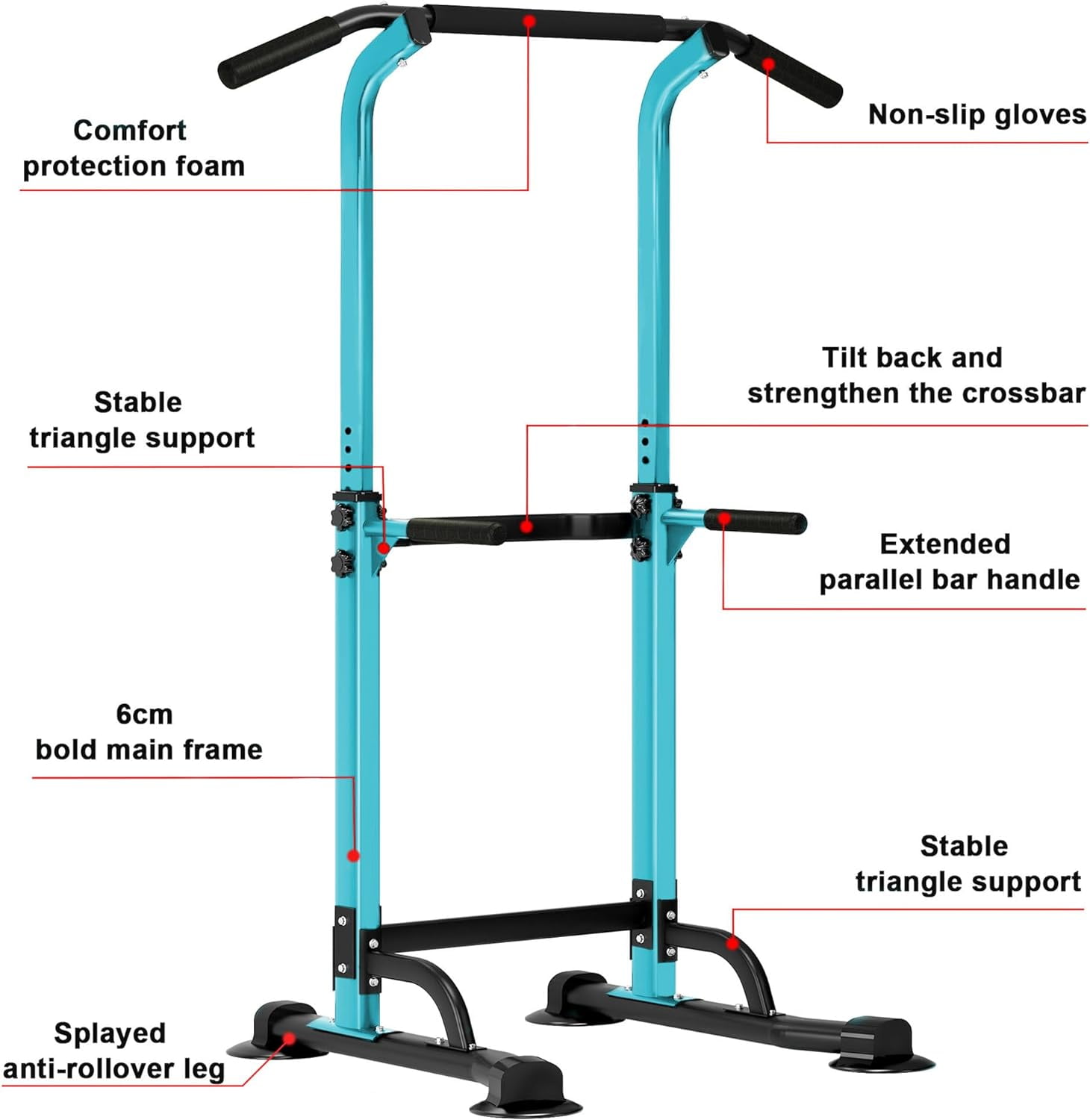 SOGES Height Adjustable Power Tower Dip Stands Pull up Bar Strength Training for Home Gym Blue