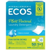 ECOS Laundry Detergent Sheets, Hypoallergenic, 50ct, Free & Clear, Pack of 2