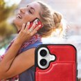 thumbnail image 4 of for iPhone 16 Plus Case with Card Slots, PU Leather Protective Shockproof Case with Ring Buckle, Magnetic Clasp Kickstand Cover for Women Men for iPhone 16 Plus - Red, 4 of 9