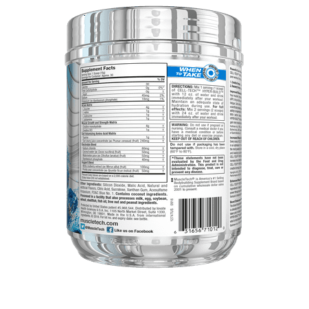 MuscleTech Cell Tech Hyperbuild Post Workout Recovery Drink Powder with Creatine and BCAA Aminos, Blue Raspberry Blast, 30 Servings