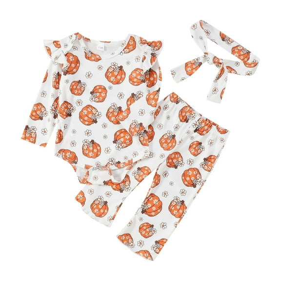 Weebloom Halloween Pajamas For Girls Infant Long Sleeve Romper Bodysuit Cartoon Prints Pants Outfits Leisure Sleepwear,6-12 Months