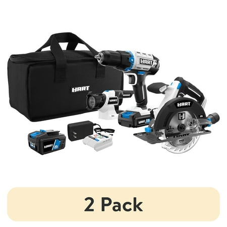 (2 pack) HART 3-Tool 20-Volt Cordless Combo Kit with and 16-inch Storage Bag, (1) 20-Volt 1.5Ah (1) 20-Volt 4.0Ah Lithium-Ion Batteries