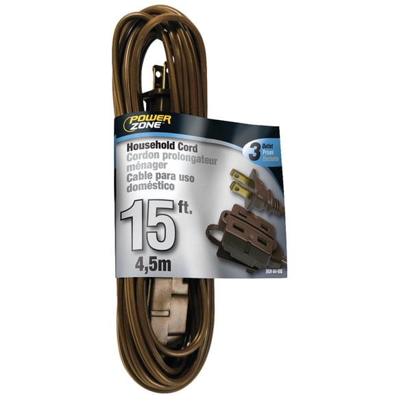 Power Zone OR670615 16 Gauge 15 ft Brown 3 Outlets Indoor Extension Cord