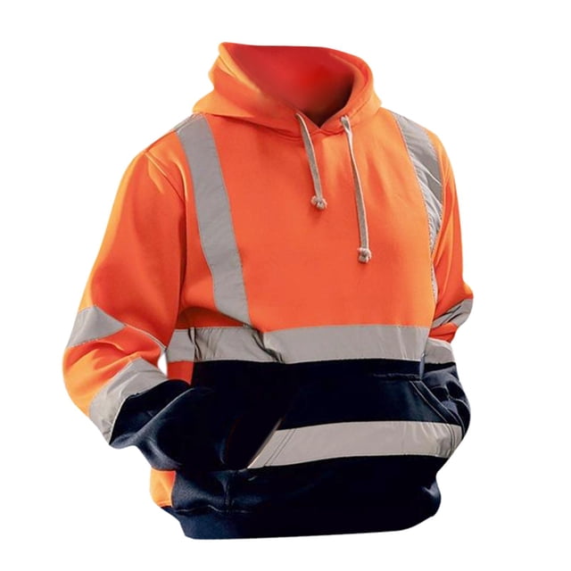Pullover Mens Hoodie Sweatshirt with Pocket Drawstring Tops Construction orange XXL