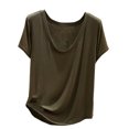 thumbnail image 2 of Htigea Womens Square U Neck Short Sleeve Basic Tee Tops Fitted Cotton T-Shirts for Summer Winter Layer Fall Savings Army Green,L, 2 of 5