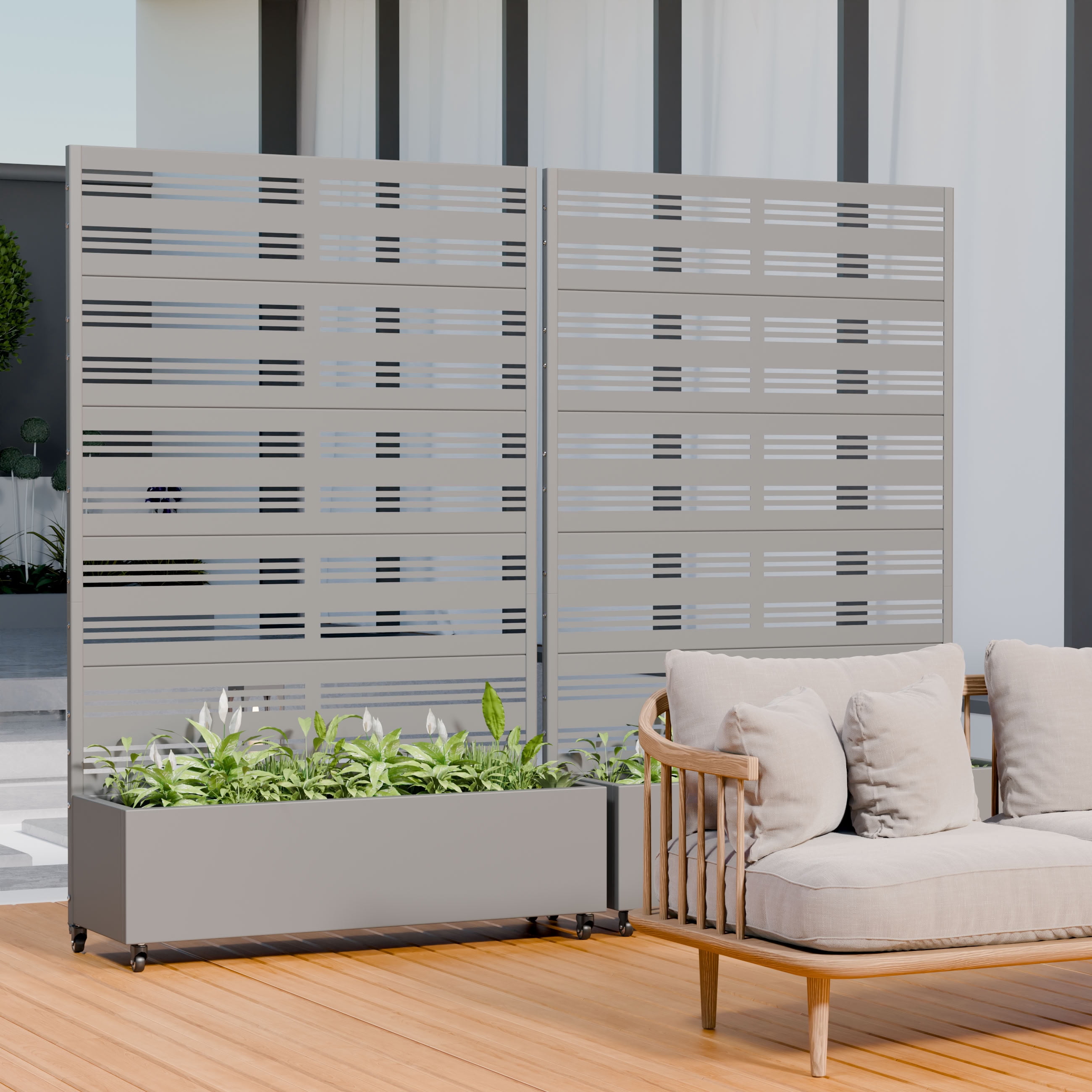 MAYEERTY 5 Panels Outdoor Metal Planter Box, Durable Weather-Resistant Planter, Decorative Metal Flower Box for Patio, Balcony, Garden