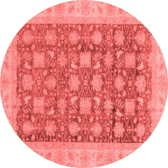 Ahgly Company Machine Washable Indoor Round Oriental Red Modern Area Rugs, 7' Round