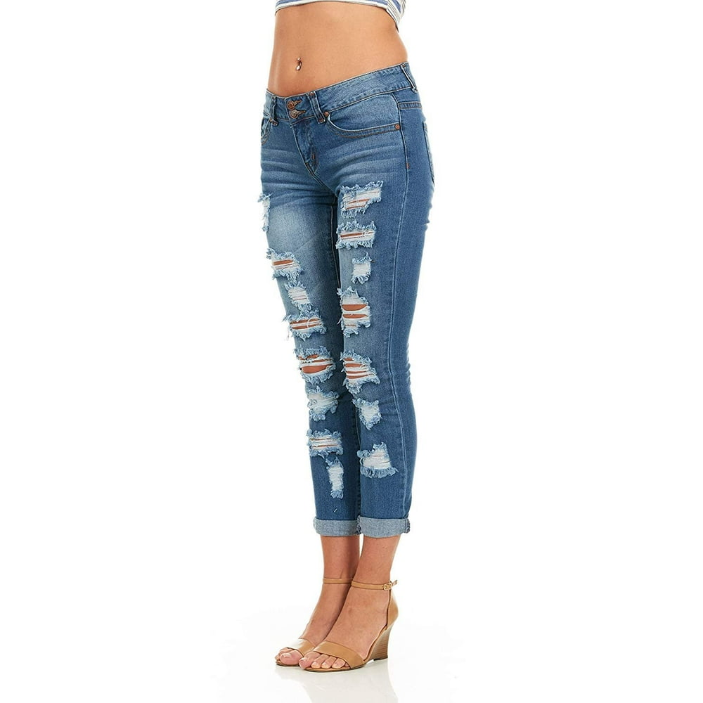 YDX - Cover Girl Denim Ripped Jeans for Women Juniors Distressed Slim ...