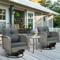 Segmart 3-Piece Outdoor Rocking Chairs Set, PE Wicker Rattan Conversation Bistro Furniture Sets with Glass Top Side Table for Porch Backyard, Max Weight, 360LBS, Dark Gray