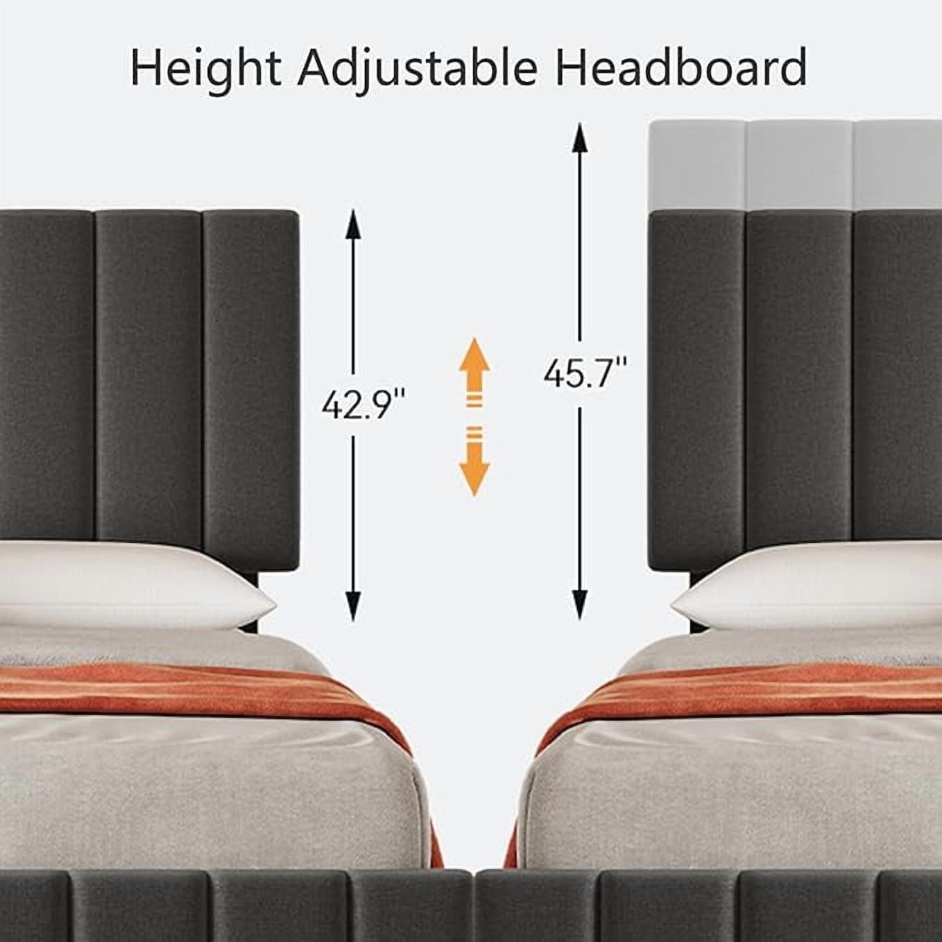 KING Size Storage Bed Frame, Vertical Channel Tufted Adjustable Headboard, Linen Upholstered Platform Bed with 4 Oversized Underbed Drawers, Wooden Slats Support, No Box Spring Needed, Noise-Free