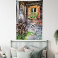 thumbnail image 4 of Shutters Tapestry, Weathered Window with Flowers in Pot Wheels Farmhouse Rural Scene Front View, Wall Hanging for Bedroom Living Room Dorm Decor, 60W X 80L Inches, Brown Green Red, by Ambesonne, 4 of 5