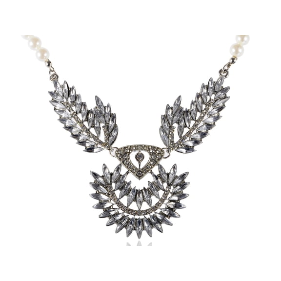 Womens Faux Pearls Clear Rhinestones Costume Flapper Party Necklace