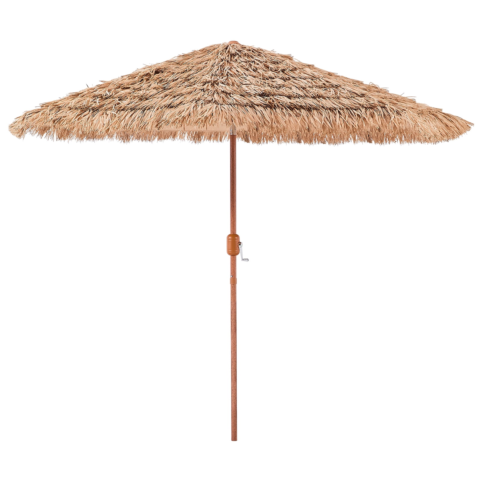 KFFKFF 9 ft Thatched Patio Umbrella with Tilt, Hawaiian-Style Beach Parasol Featuring Durable PP Thatch and 8 Metal Ribs, Grass Umbrella for Poolside, Backyard, Garden, Patio, and Beach