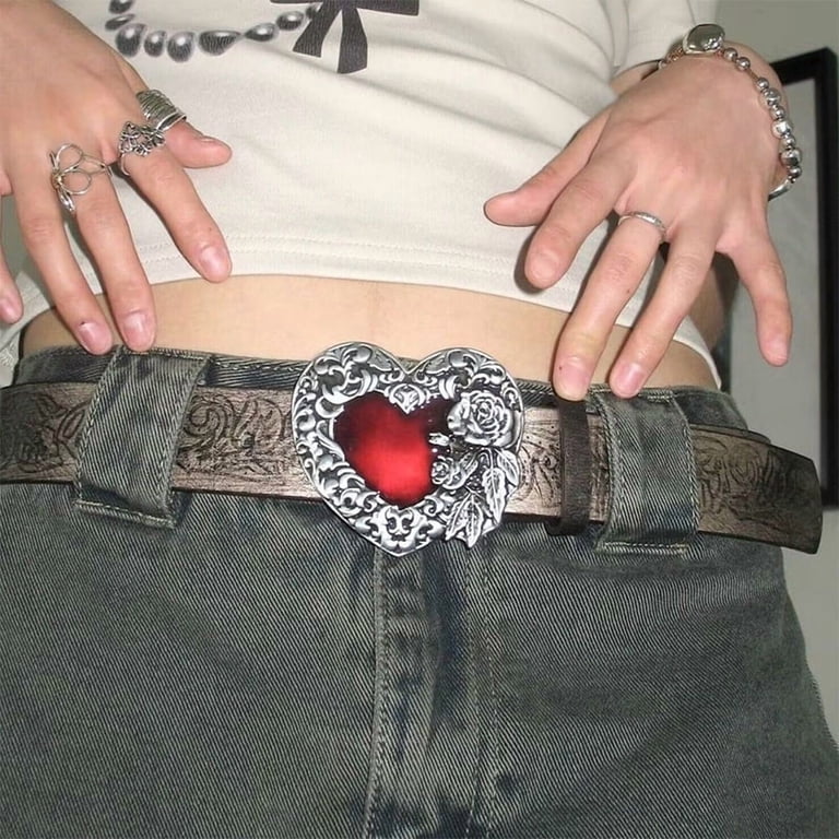 Gothic Punk Leather Y2k Belt For Women Metal Red Peach Heart  display picture 2