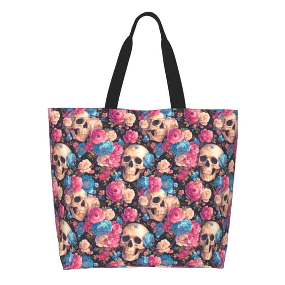 Rateoe Skull Blue Flower Tote Bag - Waterproof Lightweight Handbags Travel Shoulder Bag for Hiking Yoga Gym Swimming Travel Beach