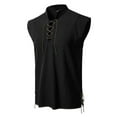 thumbnail image 2 of RYDCOT Men's Imitation Cotton Linen Retro Pullover Top Shirt Sleeveless Lace up Solid Color Stand up Collar Vest Tee Black, 2 of 5
