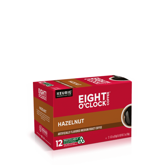 Eight O'Clock Coffee Hazelnut, Single-Serve Keurig K-Cup Pods, Flavored Medium Roast Coffee, 12 Count